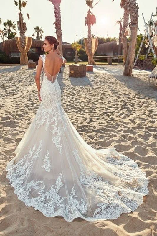 Loyeloy Women's Wedding Dresses for Bride 2025 Sexy V Neck Slit Lace Bridal Wedding Gowns for Bride YJ010