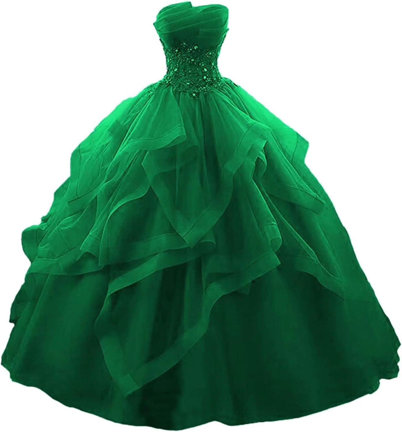 Prom Dress Long Ruffles Ball Gown Quinceanera Dresses Strapless Lace Tulle Beaded Princess Evening Dress Bmbride