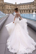 Loyeloy Women's Wedding Dresses for Bride 2025 Sexy V Neck Slit Lace Bridal Wedding Gowns for Bride YJ010