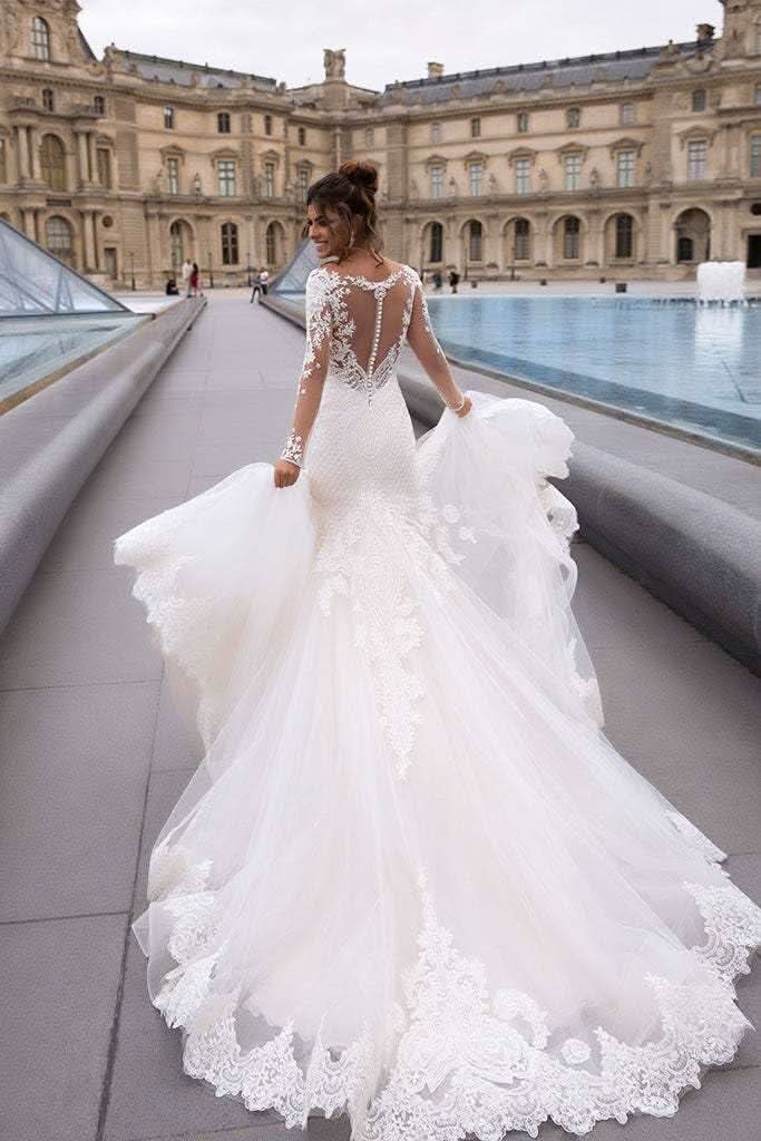 Loyeloy Women's Wedding Dresses for Bride 2025 Sexy V Neck Slit Lace Bridal Wedding Gowns for Bride YJ010