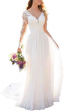 Wedding Dresses for Bride 2025 with Lace Appliques Chiffon A Line Women Dress Long Sleeves Beach Bride Dress