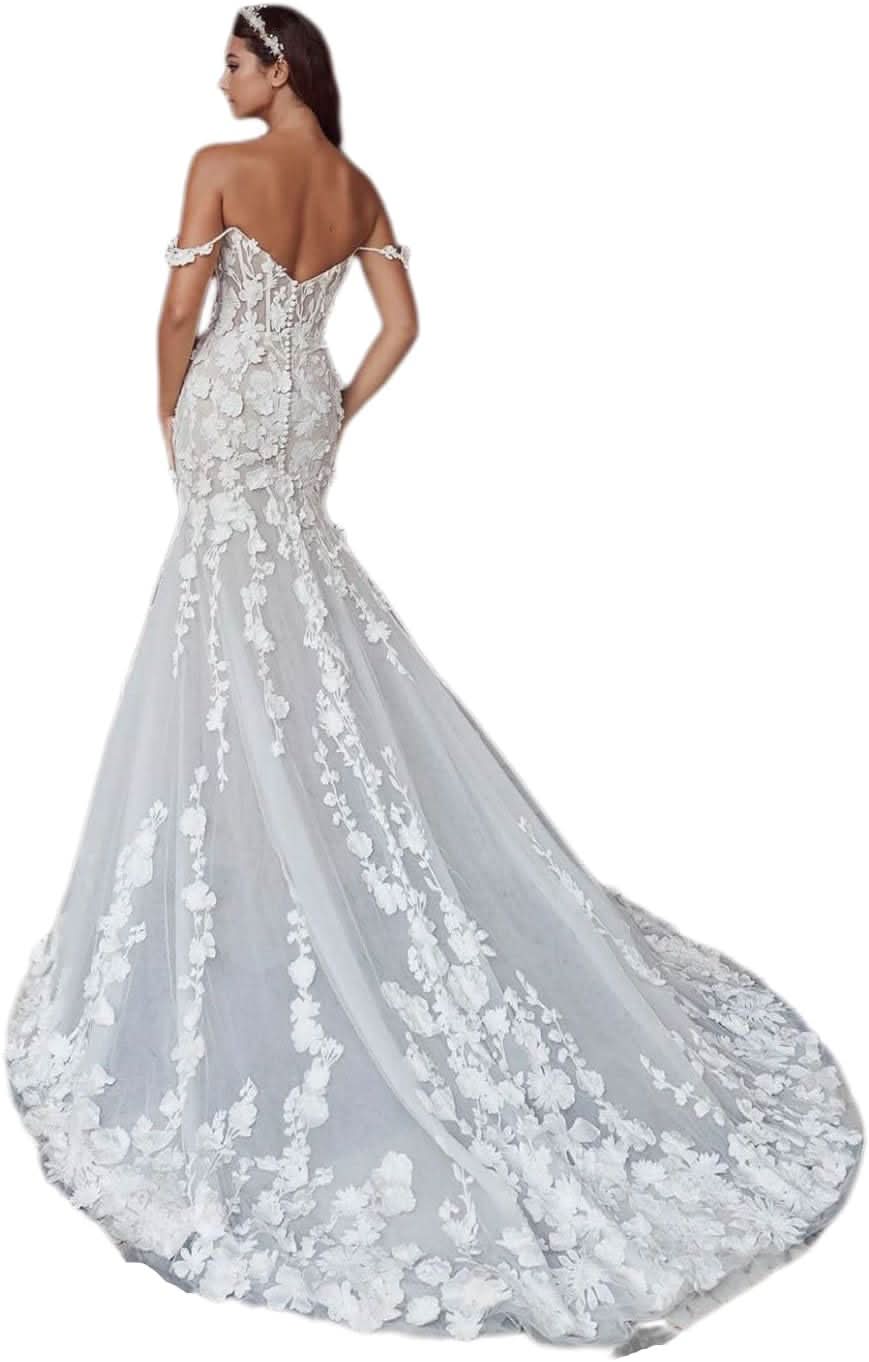 Loyeloy Women's Wedding Dresses for Bride 2025 Sexy V Neck Slit Lace Bridal Wedding Gowns for Bride YJ010