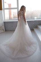 Loyeloy Women's Wedding Dresses for Bride 2025 Sexy V Neck Slit Lace Bridal Wedding Gowns for Bride YJ010