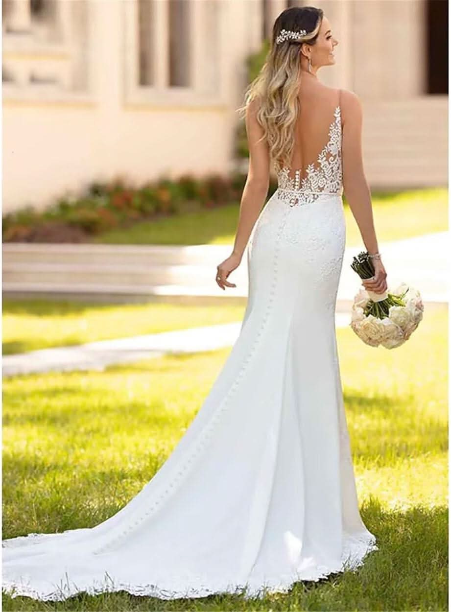 Women's Beach Spaghetti Strap Wedding Dresses for Bride 2025 Boho Long Lace Bridal Gowns for Wedding