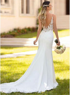 Women's Beach Spaghetti Strap Wedding Dresses for Bride 2025 Boho Long Lace Bridal Gowns for Wedding