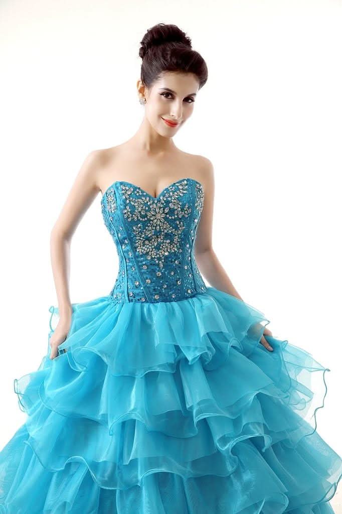 BMbride Women's Beading Sweetheart Ball Gown Tulle Layed Long Quinceanera Dress