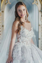 Modest Long Ball Gown Sweetheart Wedding Dress with Tulle Lace BM bride