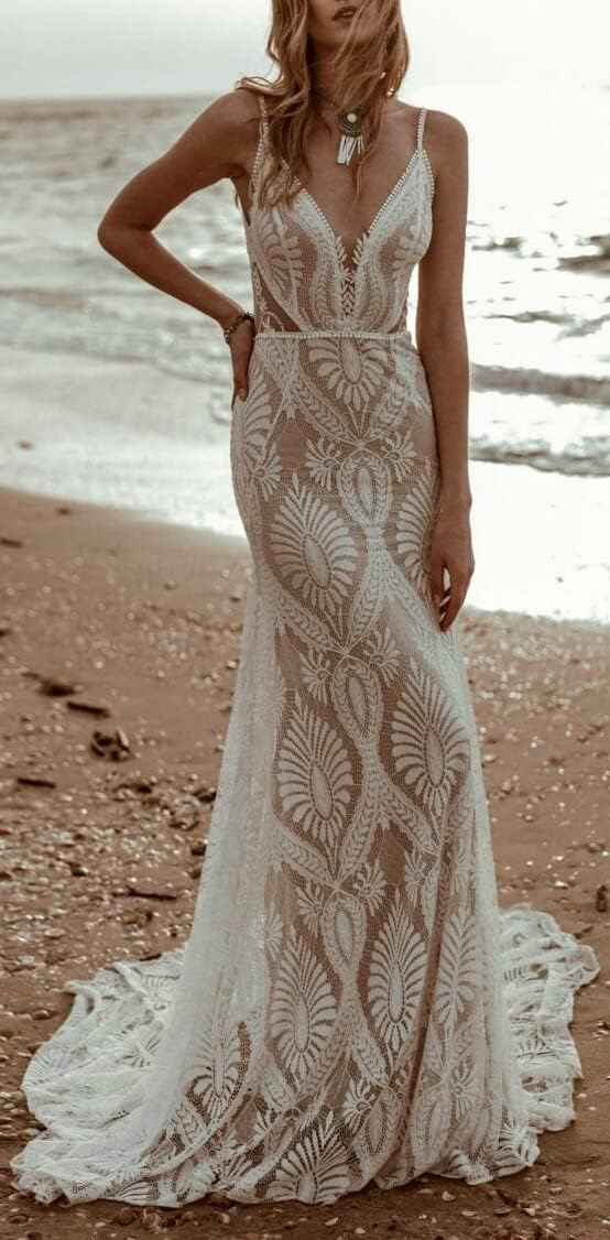 Women's Beach Wedding Dresses for Bride 2022 Vintage Long Sleeves Lace Bohemian Bridal Gown Bmbride