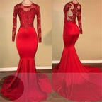 Red Long Sleeves Mermaid Prom Dress BM bride