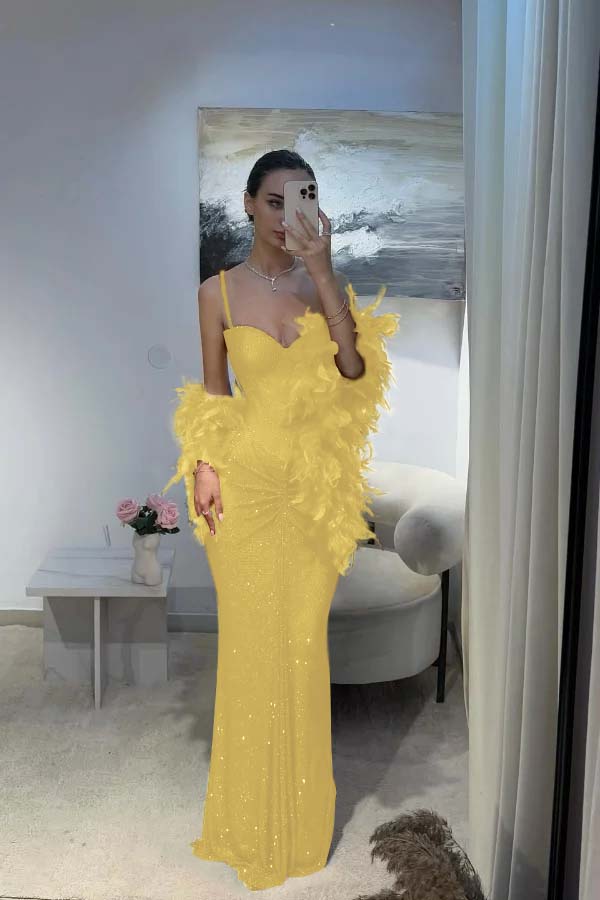 Spaghetti Strap Sleeveless Long Mermaid Prom Dress With Sequins