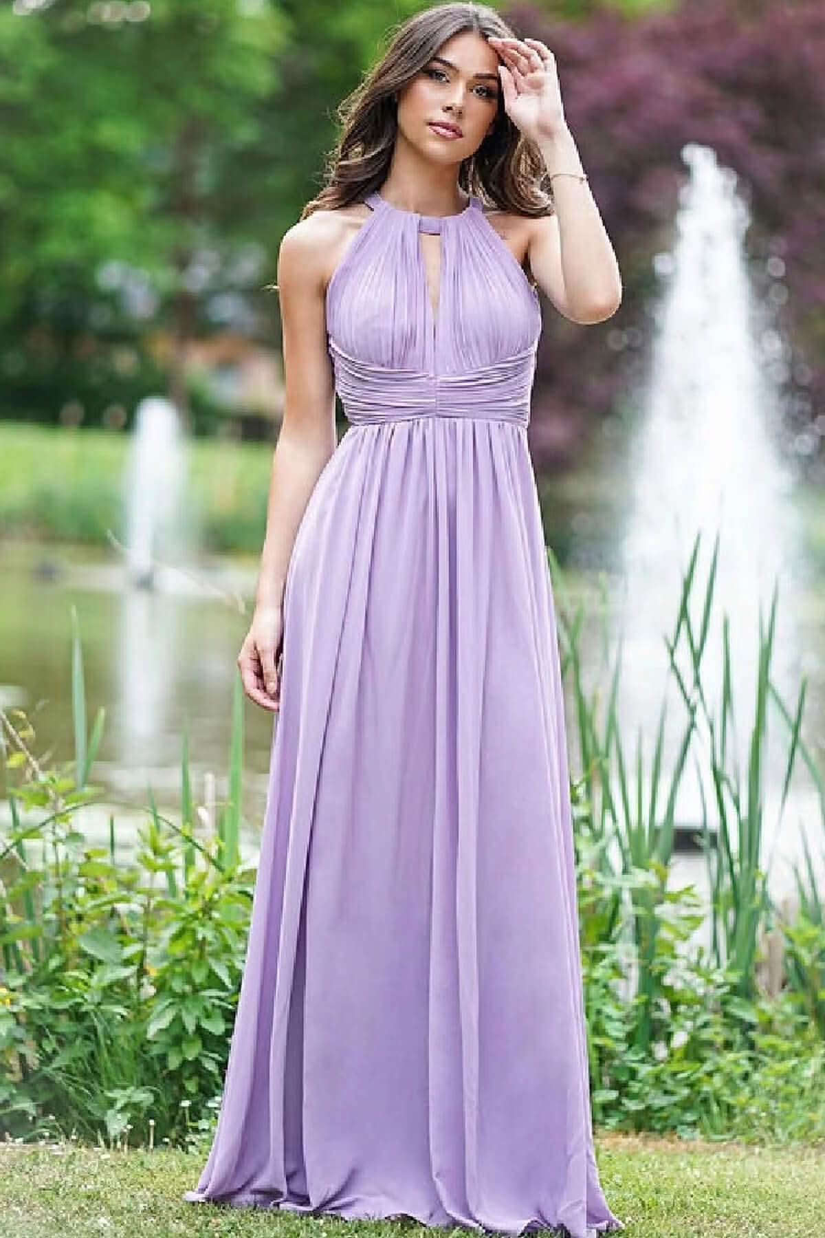 Elegant Lilac Halter Sleeveless A-Line Prom Dress with Open Back BM bride