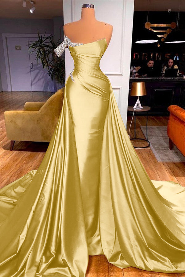 Sleeveless Beadings Mermaid Prom Dress One Shoulder With Detachable skirt BMBRIDE