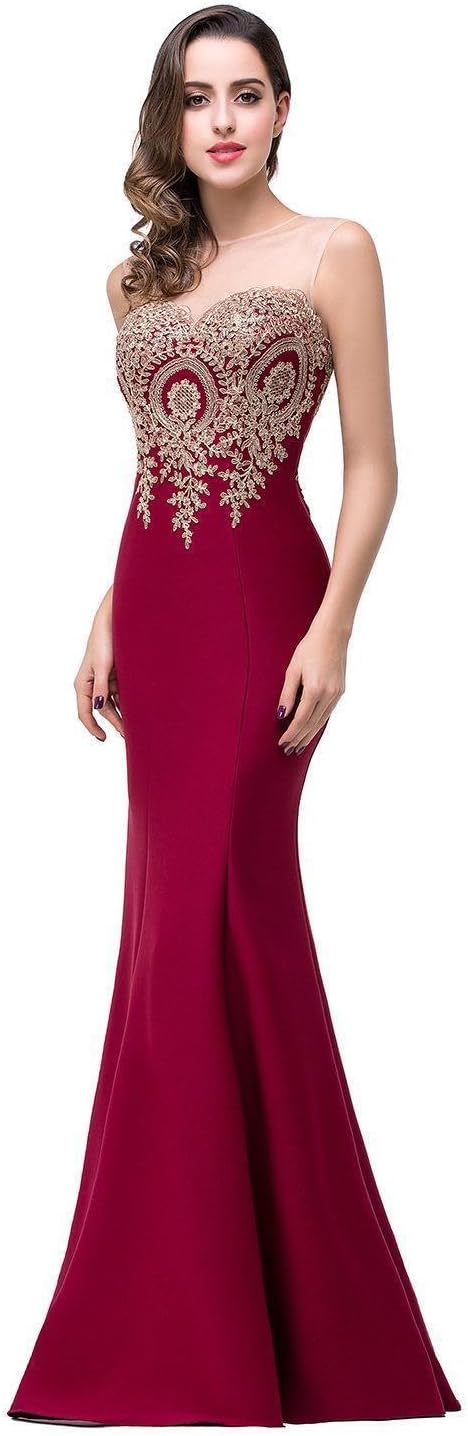 Women's Lace Applique Long Formal Mermaid Evening Prom Dresses Bmbride