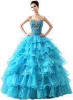 BMbride Women's Beading Sweetheart Ball Gown Tulle Layed Long Quinceanera Dress