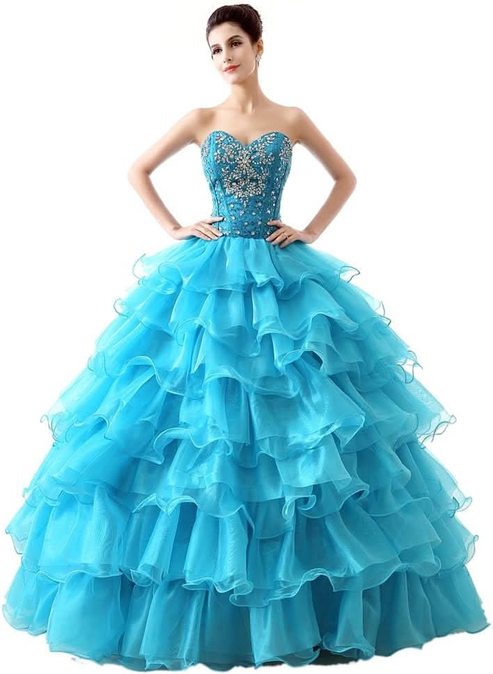 BMbride Women's Beading Sweetheart Ball Gown Tulle Layed Long Quinceanera Dress