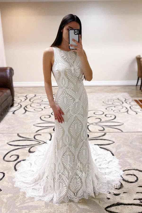 Women's Beach Wedding Dresses for Bride 2022 Vintage Long Sleeves Lace Bohemian Bridal Gown Bmbride