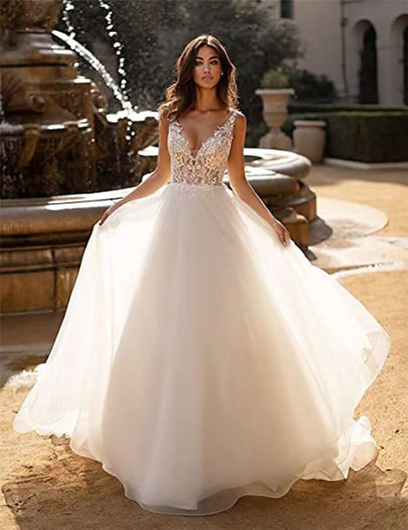 Lace Appliqued Wedding Dresses for Bride 2025 Beach Wedding Bridal Gowns for Women SE002