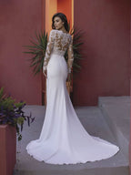 Loyeloy Women's Wedding Dresses for Bride 2025 Sexy V Neck Slit Lace Bridal Wedding Gowns for Bride YJ010