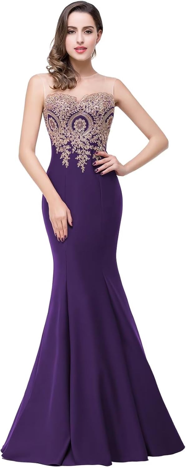 Women's Lace Applique Long Formal Mermaid Evening Prom Dresses Bmbride