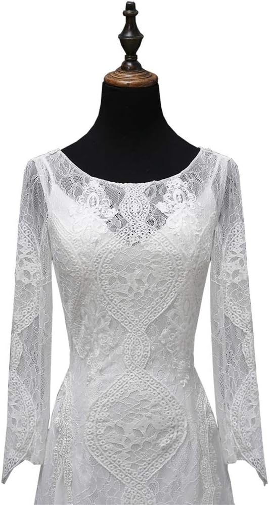 Women's Beach Wedding Dresses for Bride 2022 Vintage Long Sleeves Lace Bohemian Bridal Gown Bmbride