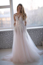 Loyeloy Women's Wedding Dresses for Bride 2025 Sexy V Neck Slit Lace Bridal Wedding Gowns for Bride YJ010