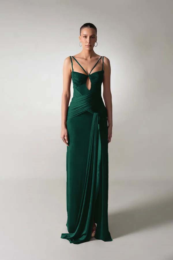 Spaghetti Strap Sleeveless Long Mermaid Prom Dress With Pleated BMBRIDE