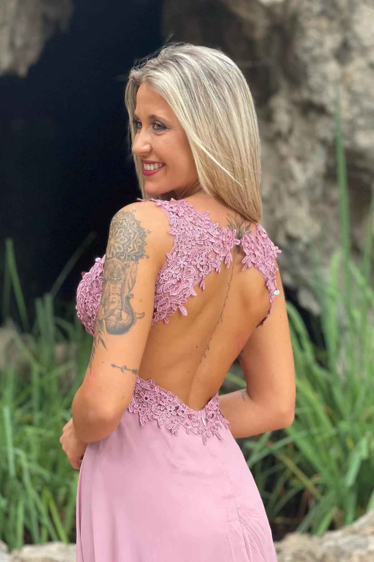 Beautiful Red V Neck Backless Long Prom Dress Applique With Split