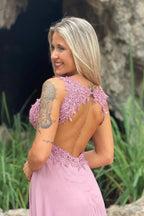 Vintage Red V-Neck Long Prom Dress with Split and Appliqueds BM bride