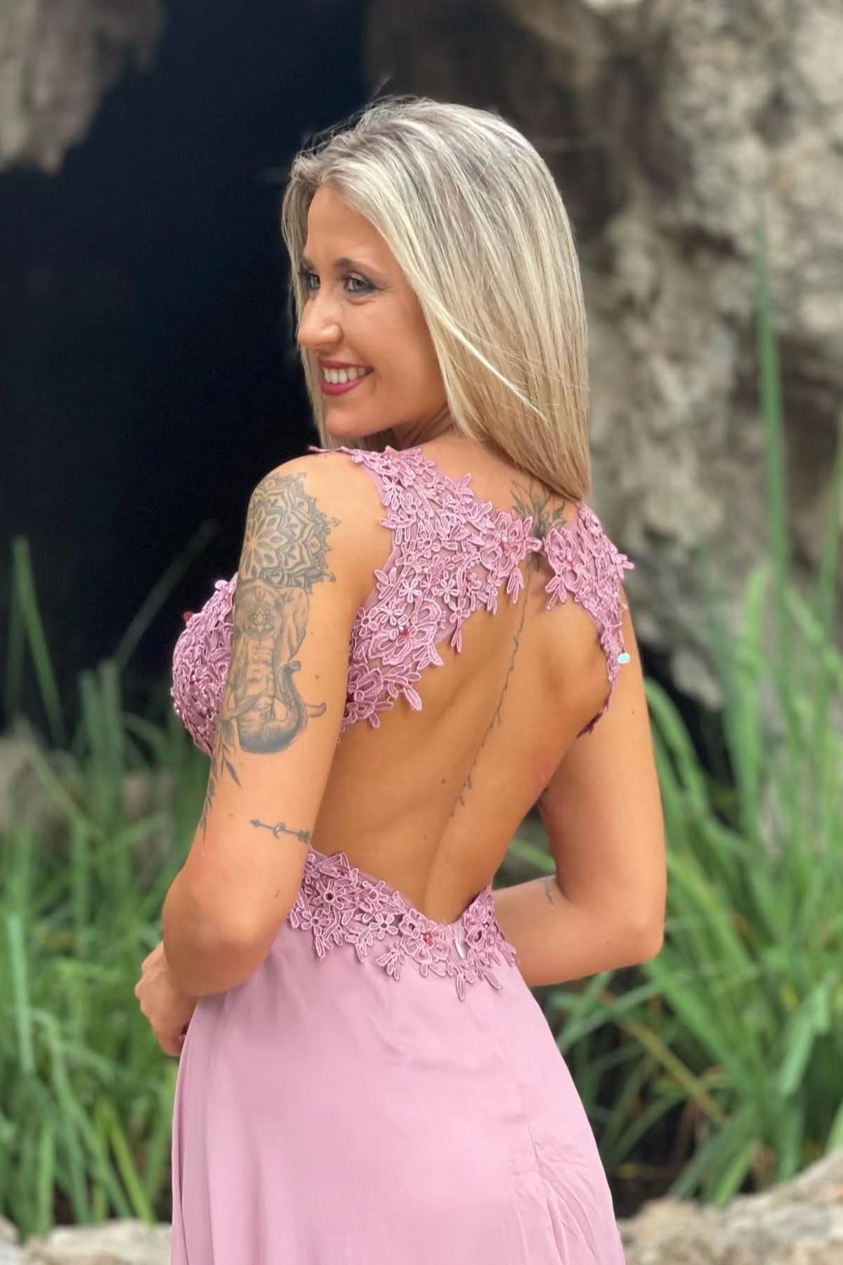 Vintage Red V-Neck Long Prom Dress with Split and Appliqueds BM bride