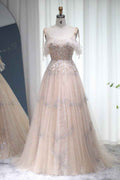A Line Spaghetti Strap Prom Dress Tulle With Diamond Appliques