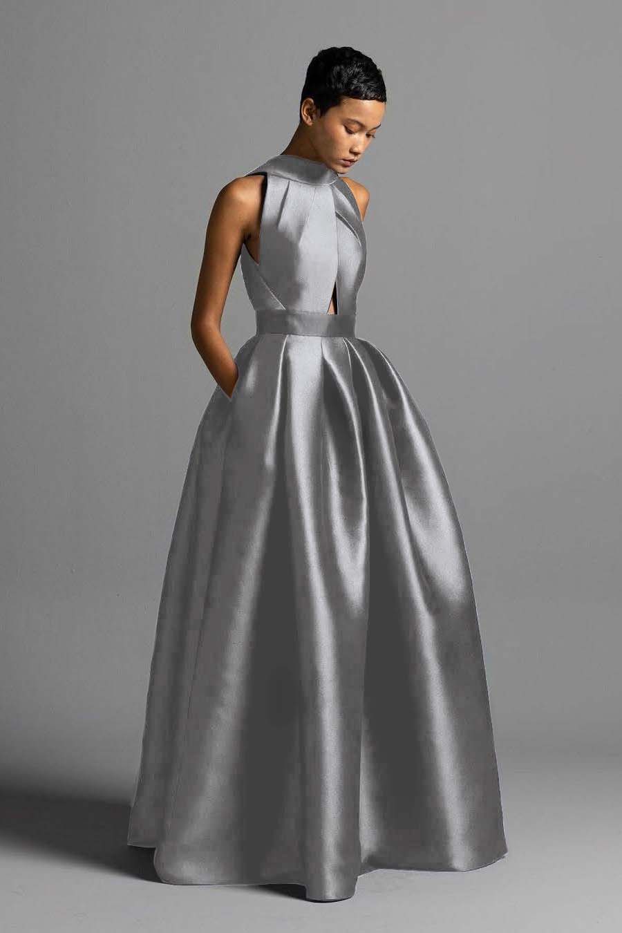 Halter Sleeveless High Waist Long Prom Dress With Pocket Pleated BMBRIDE