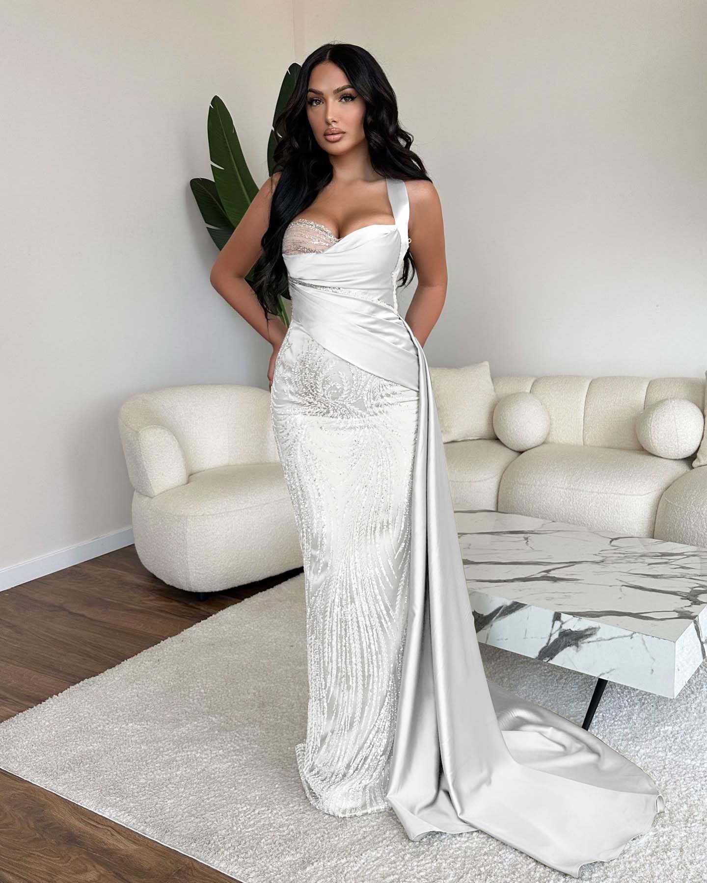 Straps Sweetheart Sleeveless Long Mermaid Prom Dress With Sequins