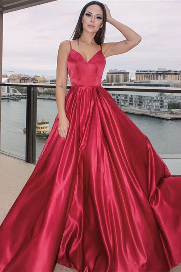 Red Spaghetti-Straps Evening Dress BM bride