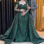 Elegant Green Applique Prom Dress, Long Sleeve Mermaid BM bride