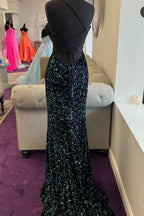 Glamorous Mermaid Spaghetti Strap Sleeveless Prom Dress Long Split With Sequins