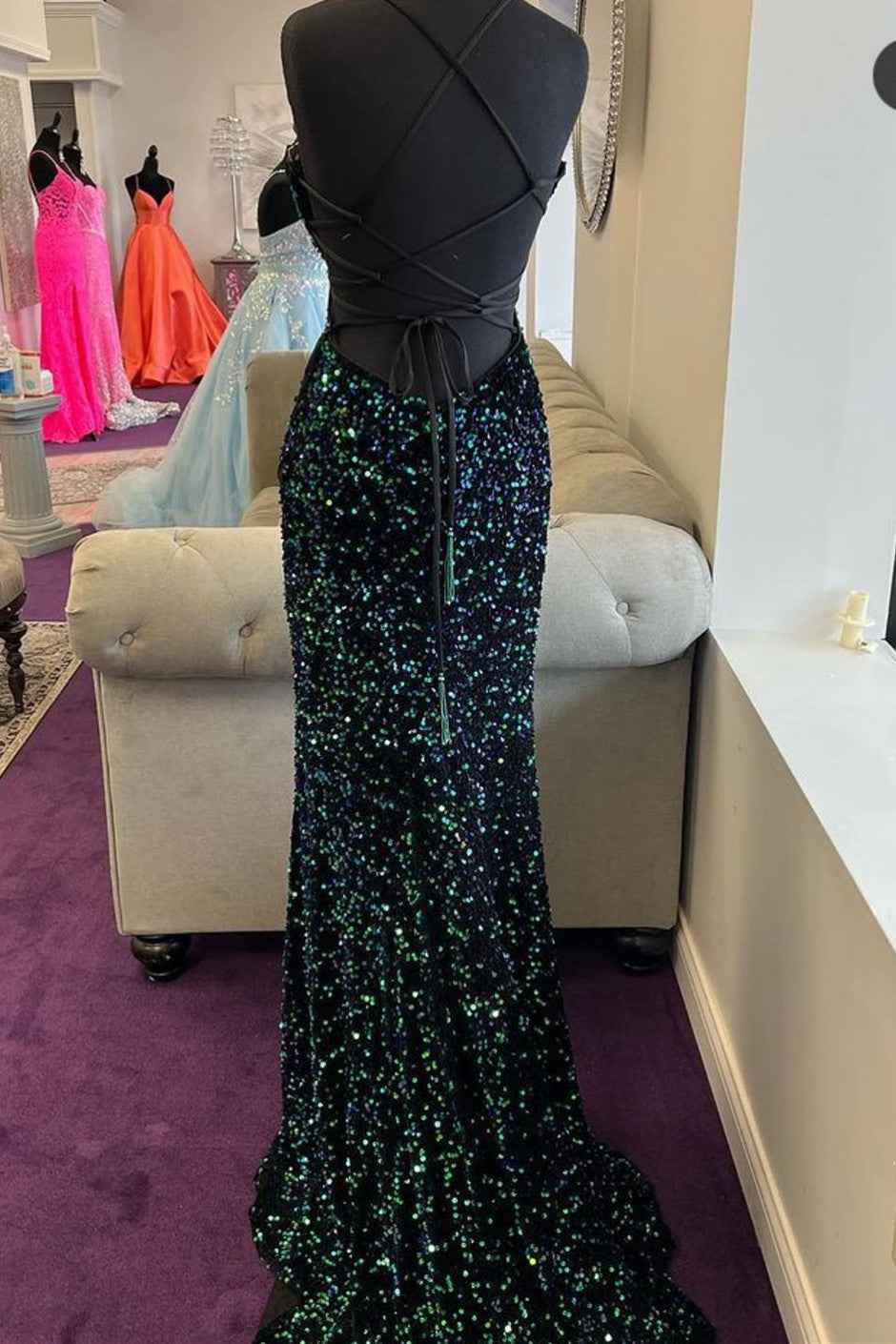 Glamorous Mermaid Spaghetti Strap Sleeveless Prom Dress Long Split With Sequins