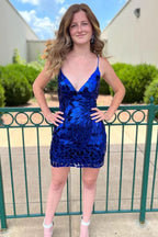 Trendy Sheath Spaghetti Straps Sky Blue Short Homecoming Dress with Fun Tassel Accents BM bride