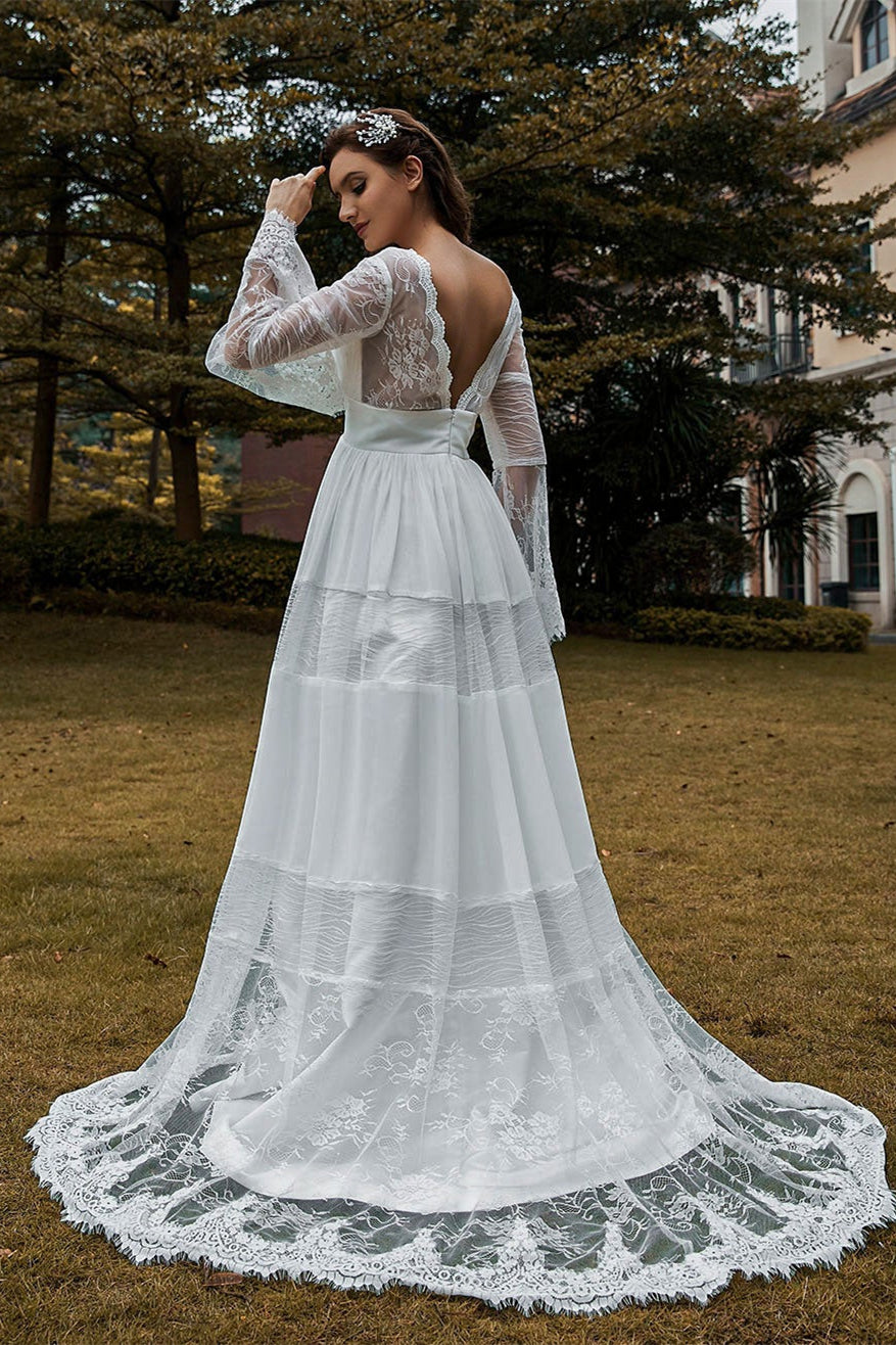Long Sleeve Lace Boho Wedding Dress BM bride