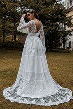 Long Sleeve Lace Boho Wedding Dress BM bride