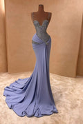 Spaghetti Strap Sleeveless Long Mermaid Prom Dress With Beading
