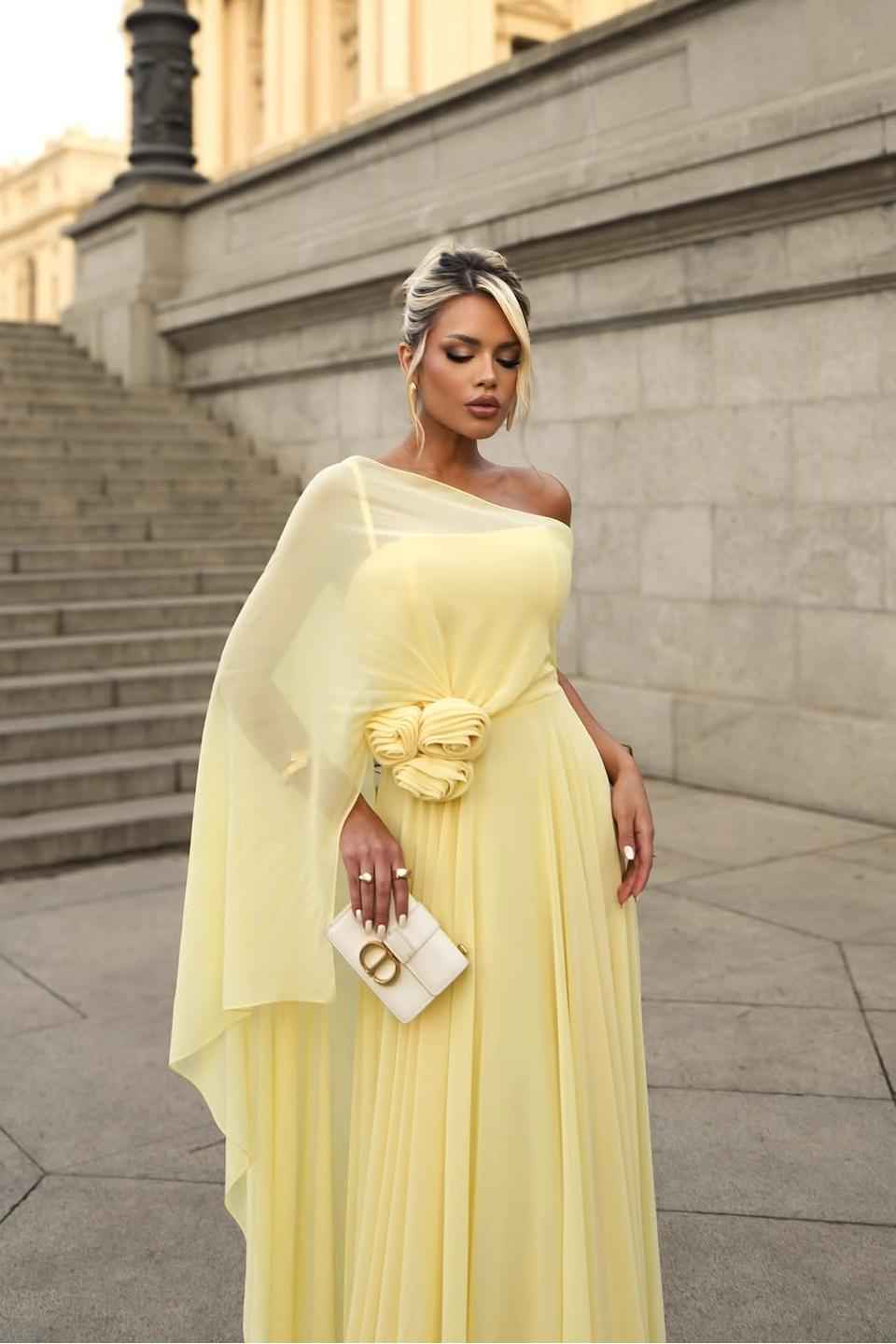 Chiffon One Shoulder Sleeveless Long Prom Dress With Pleated