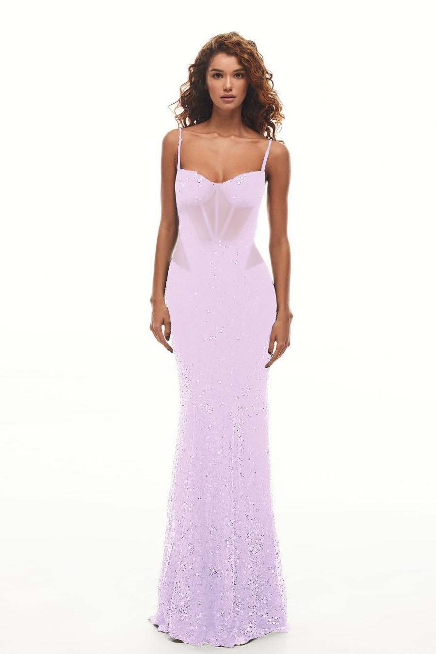 Spaghetti Strap Sweetheart Mermaid Long Prom Dress With Sequins BMBRIDE