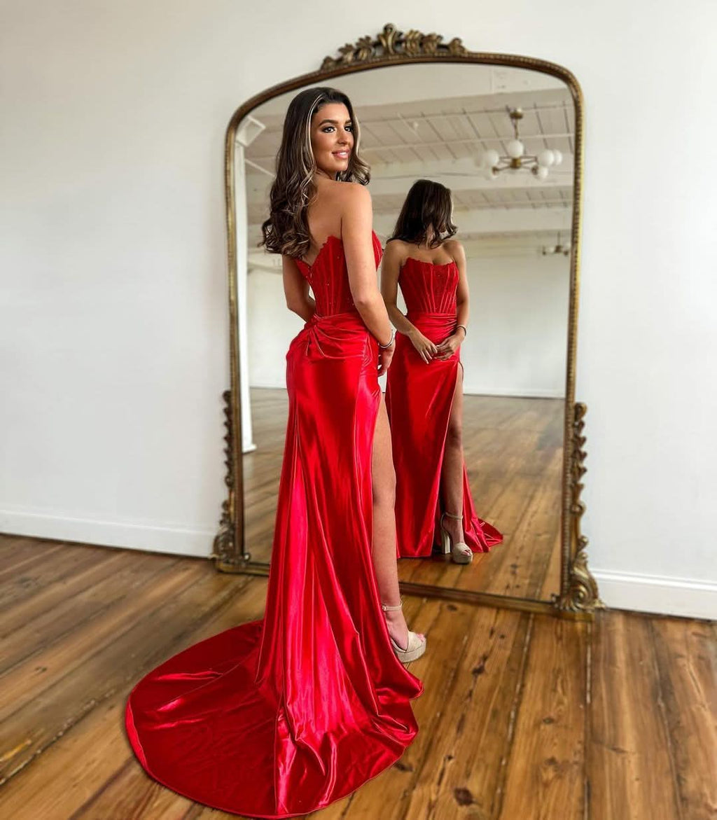 Fuchsia Bateau Sleeveless Prom Dress with Appliques and Slit BM bride