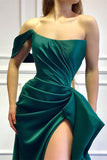 Dark Green Strapless Off-the-Shoulder Mermaid Prom Dress with Split BM bride