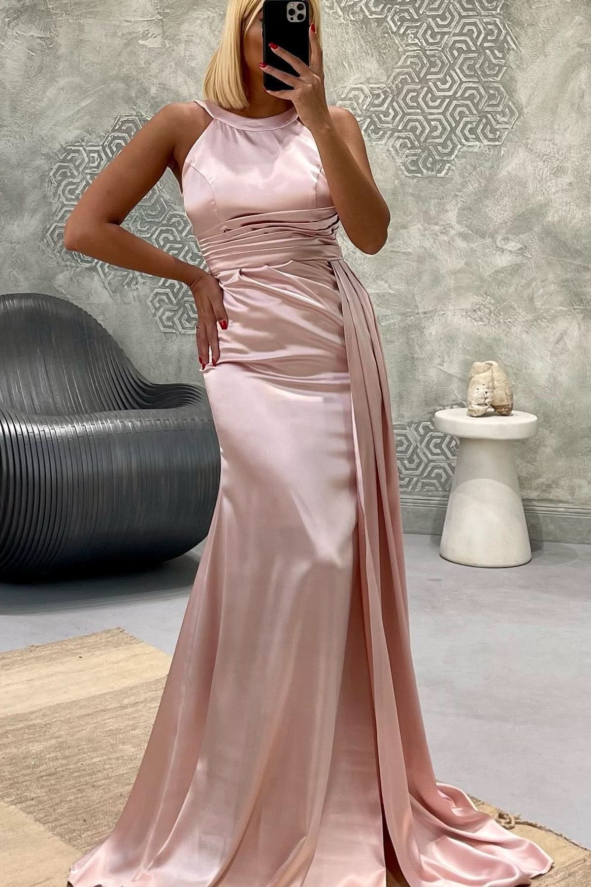 Elegant Jewel Strapless Mermaid Long Prom Dress with Pleats BM bride