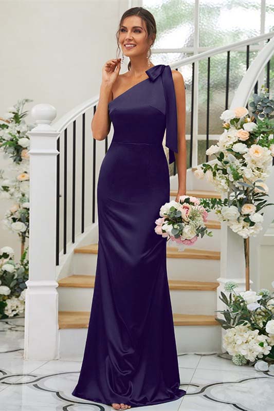 One Shoulder Sleeveless Mermaid Long Prom Dress With Pleated BMBRIDE