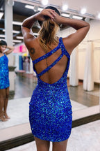 Orange Open Back One Shoulder Sequins Tight Homecoming Dress Bmbride