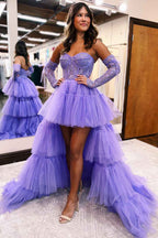 Hot Pink High Low Detachable Sleeves Corset Homecoming Dress with Lace Bmbride