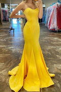 Charming Yellow Strapless Sleeveless Sweetheart Mermaid Long Prom Dress BMBRIDE