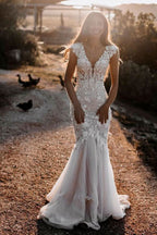 Sweetheart Backless Long Mermaid Wedding Dress with Tulle Lace BM bride